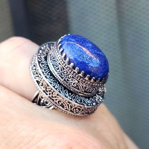 New Lapis Lazuli 925 Silver Statement Ring.